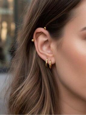 Industrial Piercing, 14G Stainless Steel CZ  gold tone Cartilage Helix Piercing